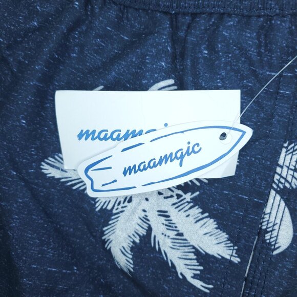 Maamqic Swim Trunks Mens XXL Blue Mesh Lined Palm Drawstring All Over Print - Picture 4 of 10